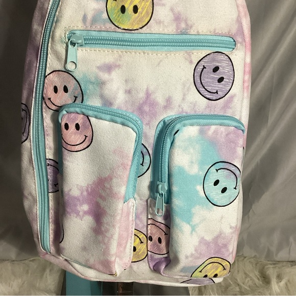 No Boundaries Smiley Faces Tie Dye Sling Pack Backpack - Picture 3 of 9